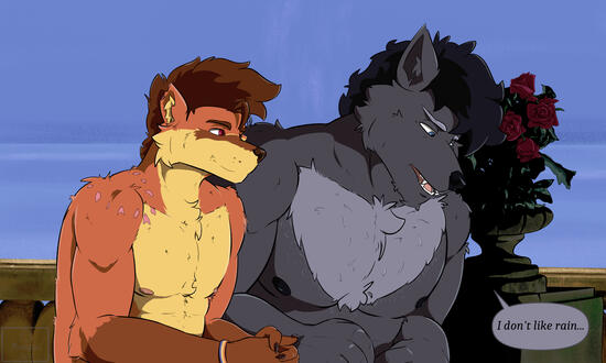 Multiple characters with complex background